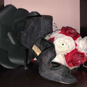 Jessica Simpson Sparkly All Black Heels, Open Toe